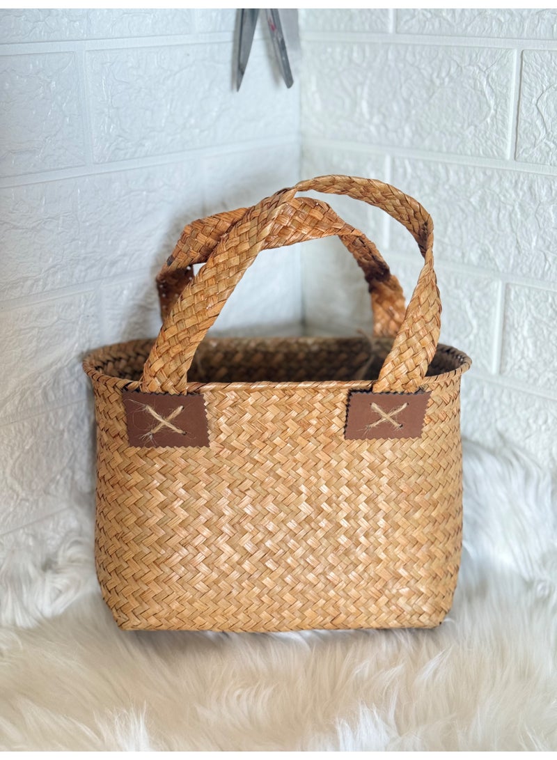 Handwoven Natural Jute Woven Basket Bag with Dual Handles – Eco-Friendly Gift Hamper & Storage Basket – Handmade Decorative Organizer – 25x17x13 cm - Image 1